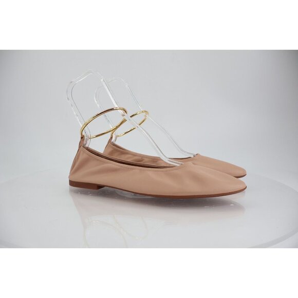 Jeffrey Campbell Tippy Ballet Flat Beige Gold Leather Pointed Toe Metal Ring 11 - Picture 2 of 13